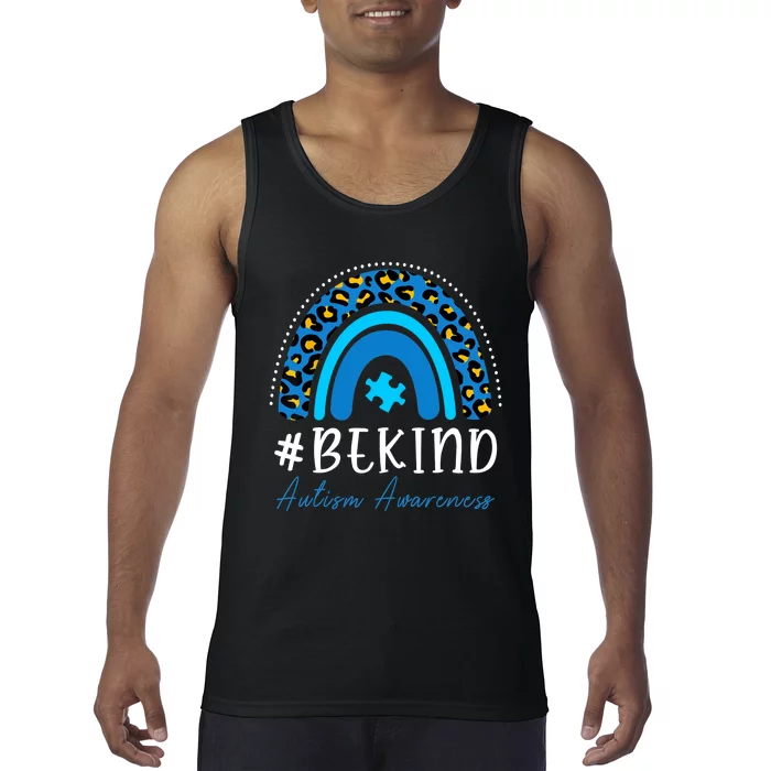 Be Kind Autism Awareness Girls Leopard Rainbow Print Tank Top