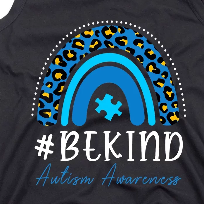 Be Kind Autism Awareness Girls Leopard Rainbow Print Tank Top