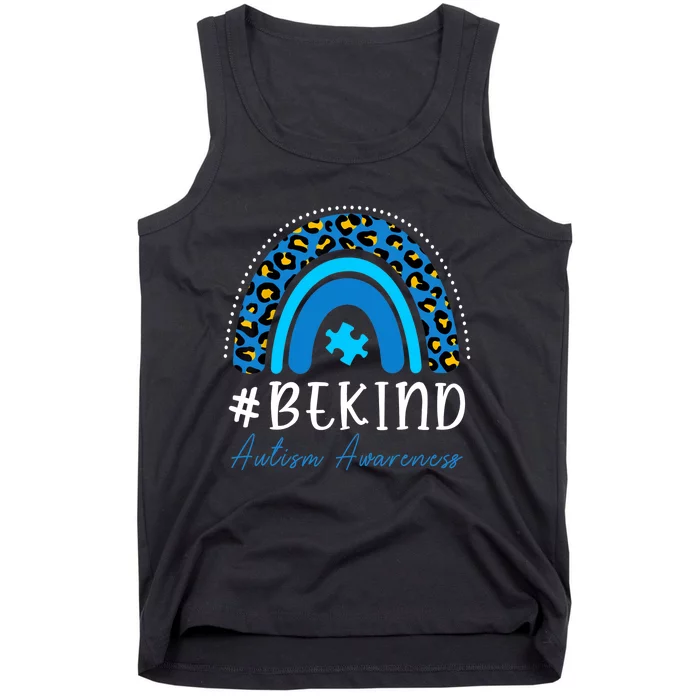 Be Kind Autism Awareness Girls Leopard Rainbow Print Tank Top