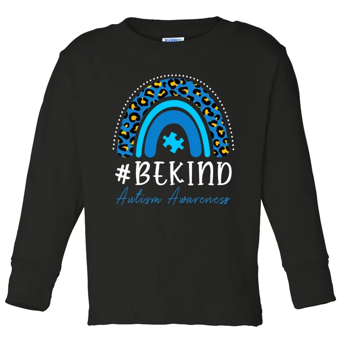 Be Kind Autism Awareness Girls Leopard Rainbow Print Toddler Long Sleeve Shirt