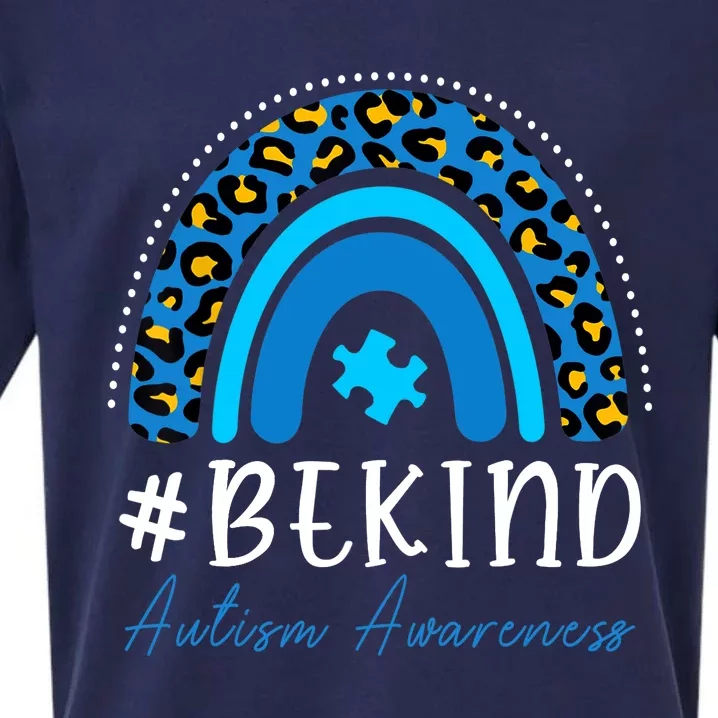 Be Kind Autism Awareness Girls Leopard Rainbow Print Sueded Cloud Jersey T-Shirt