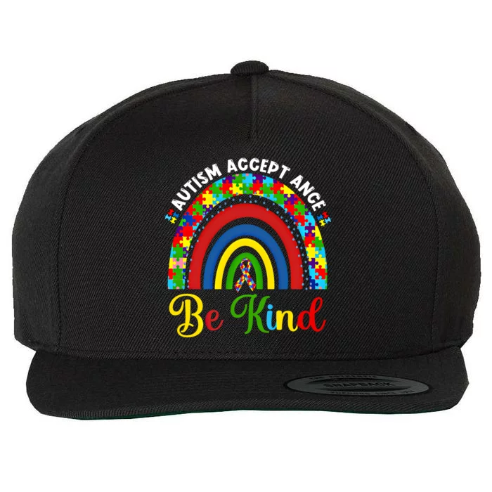 Be Kind Autism Awareness Acceptance Rainbow Choose Kindness Gift Wool Snapback Cap