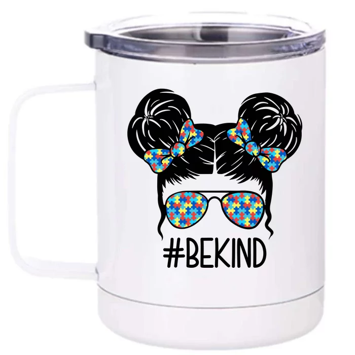 Be Kind Autism Awareness Female Bun Front & Back 12oz Stainless Steel Tumbler Cup