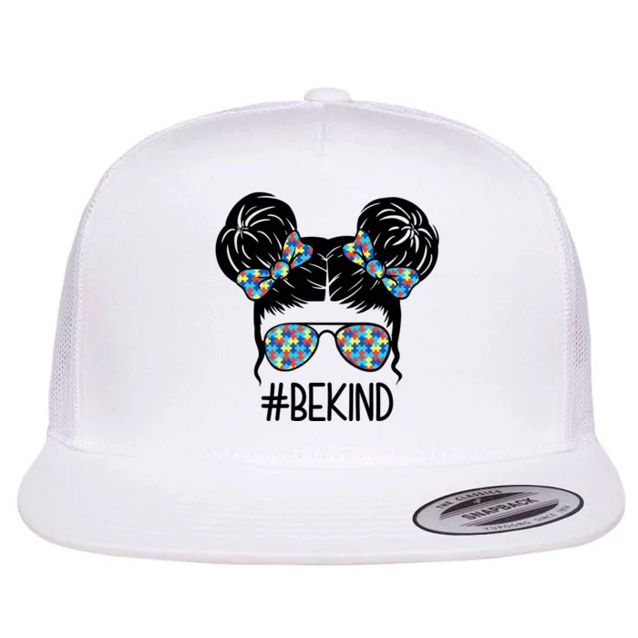 Be Kind Autism Awareness Female Bun Flat Bill Trucker Hat