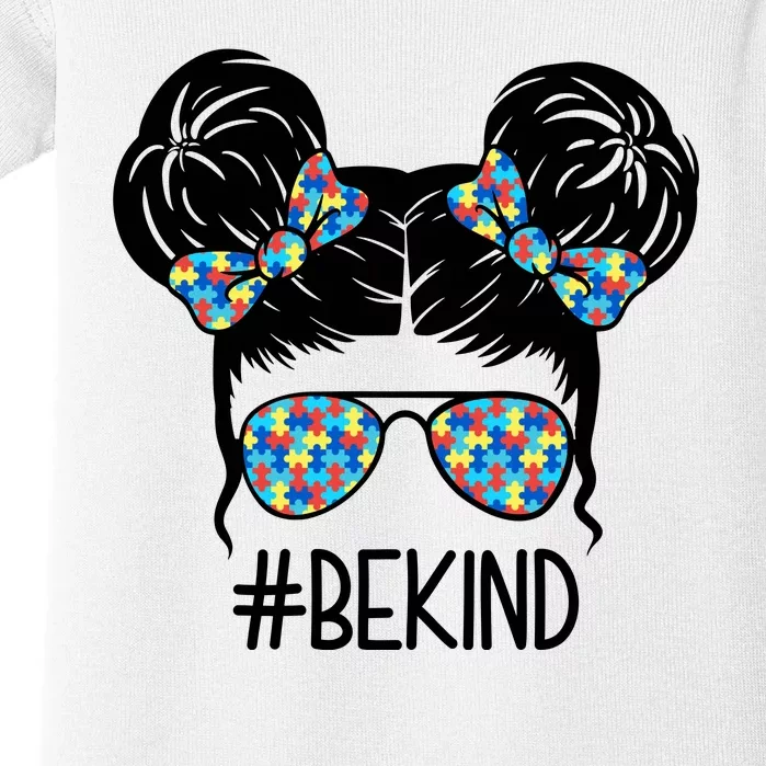 Be Kind Autism Awareness Female Bun Baby Bodysuit