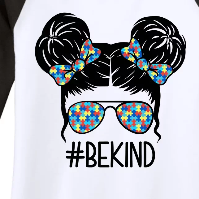 Be Kind Autism Awareness Female Bun Women's Tri-Blend 3/4-Sleeve Raglan Shirt