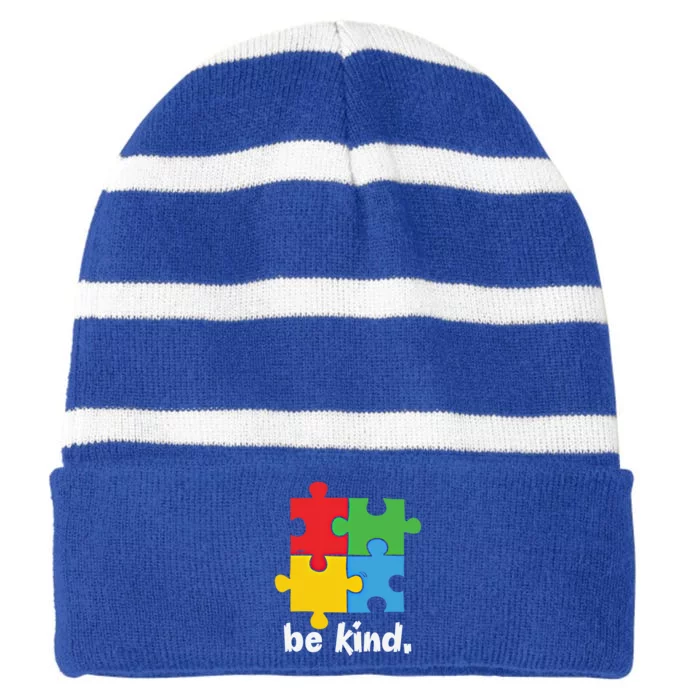 Be Kind Autism Awareness Kindness Positive Saying Gift Striped Beanie with Solid Band