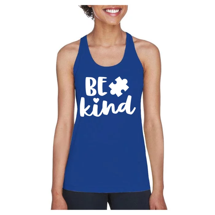 Be Kind Autism Mom Gift Awareness Puzzle Piece Kindness Gift Women's Racerback Tank