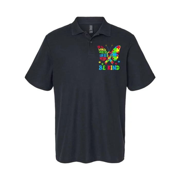 Be Kind Autism Awareness Puzzle Ribbon Butterfly Softstyle Adult Sport Polo