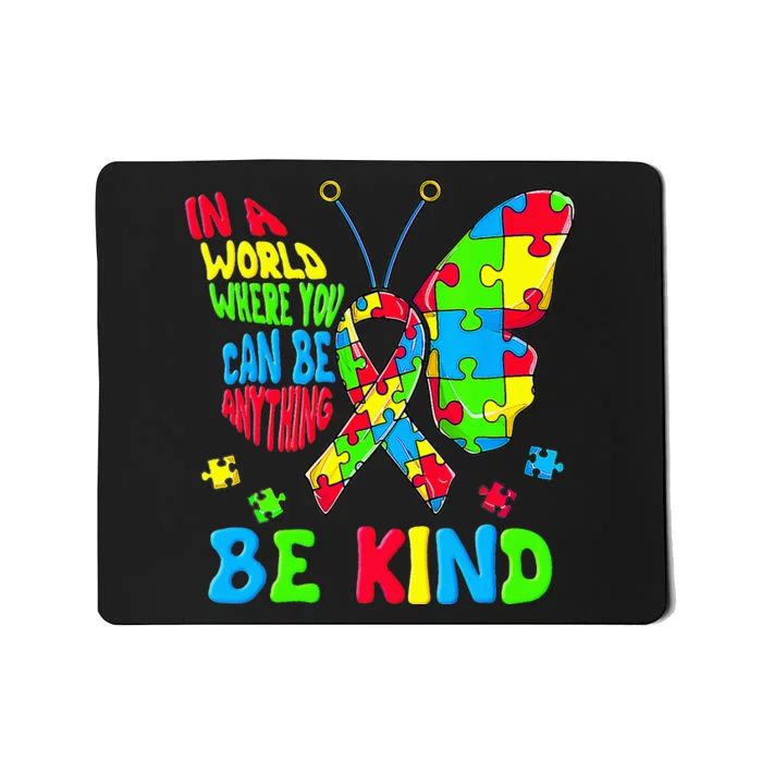 Be Kind Autism Awareness Puzzle Ribbon Butterfly Mousepad