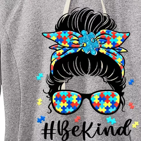 Be Kind Autism Awareness Messy Bun S Gift Women's Fleece Hoodie