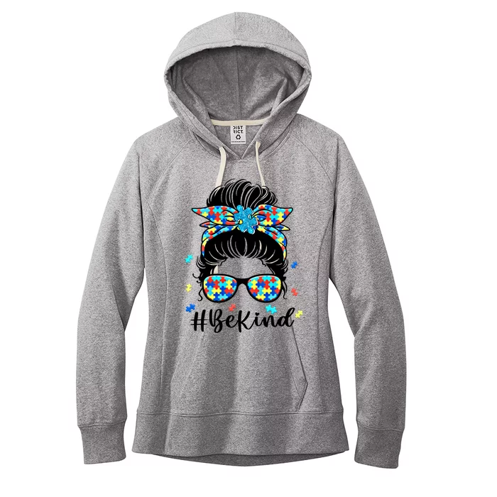 Be Kind Autism Awareness Messy Bun S Gift Women's Fleece Hoodie