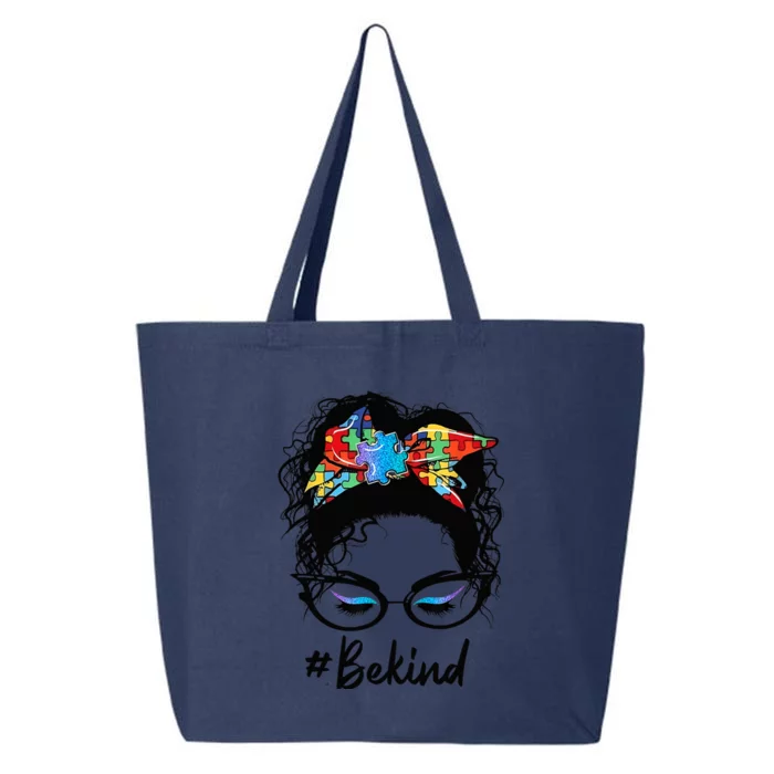 Be Kind Autism Awareness Messy Bun Girl Woman 25L Jumbo Tote