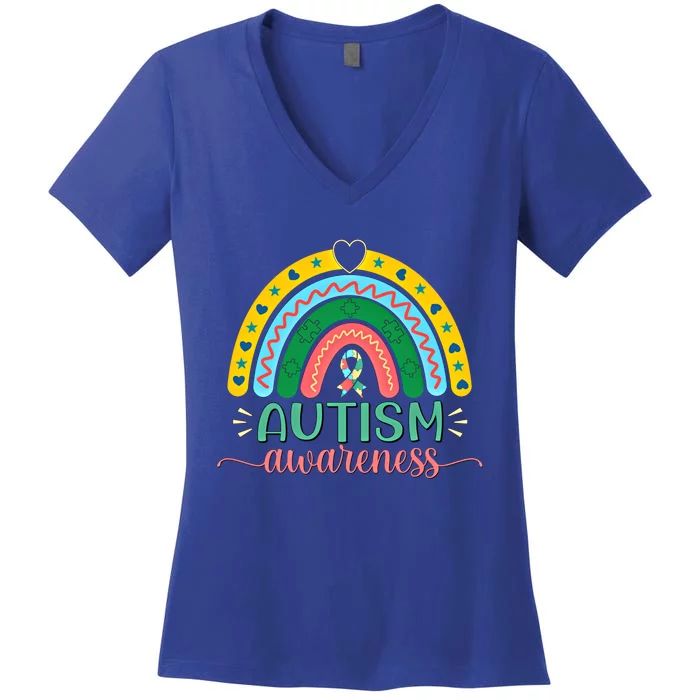 Be Kind Autism Awareness Puzzle Rainbow Choose Kindness Meaningful Gift Women's V-Neck T-Shirt