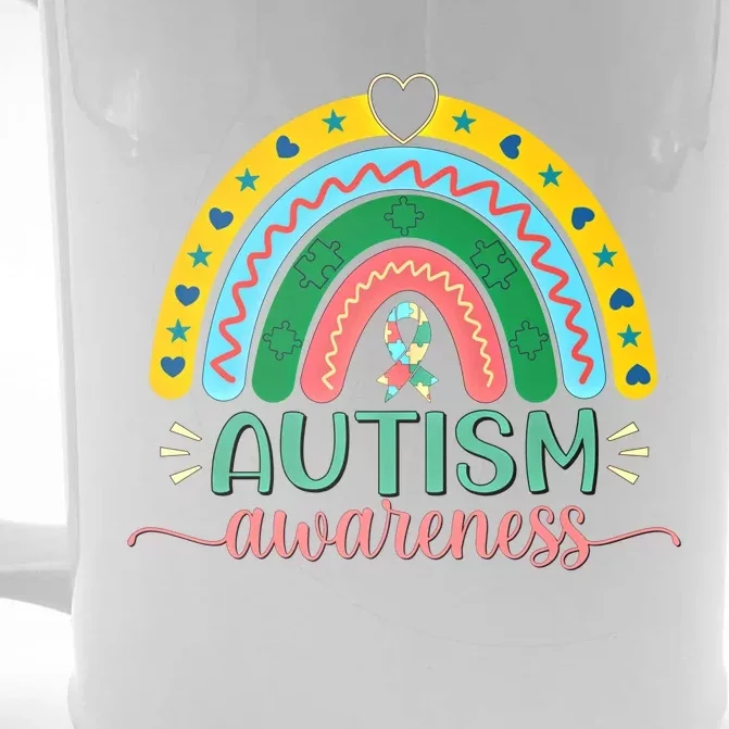 Be Kind Autism Awareness Puzzle Rainbow Choose Kindness Meaningful Gift Front & Back Beer Stein