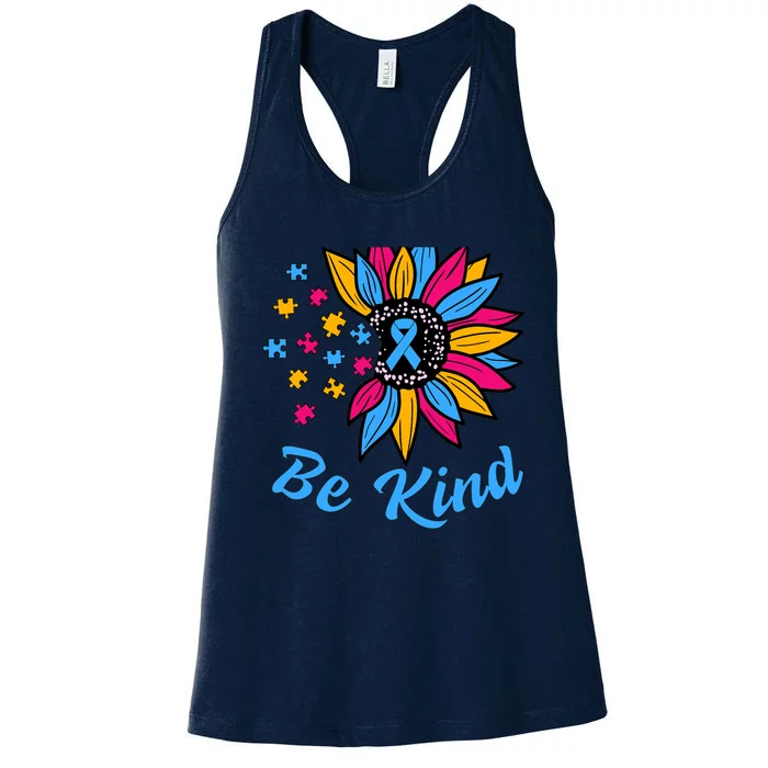 Be Kind Autism Awareness Sunflower Autism Mom Wo Women's Racerback Tank