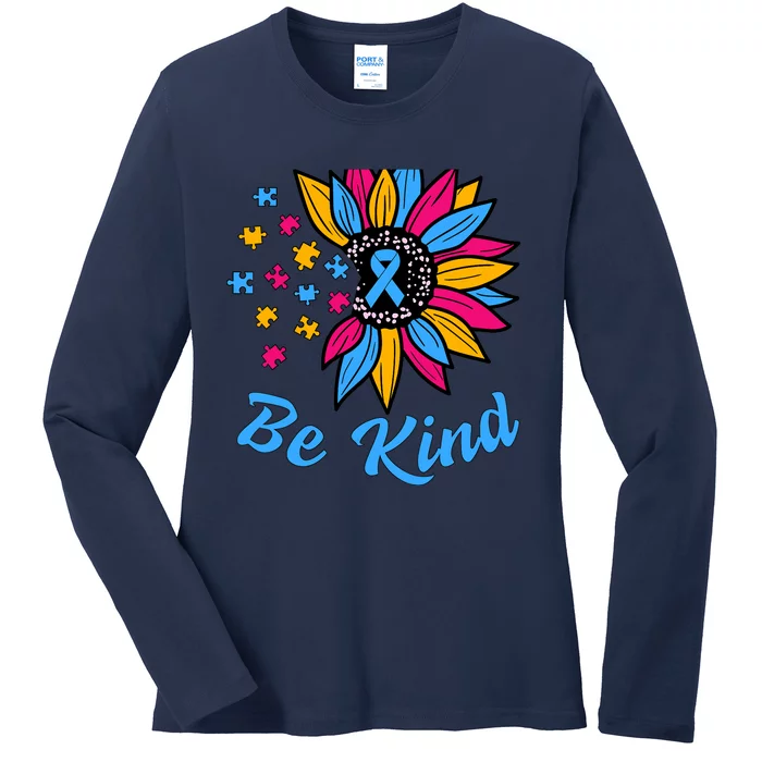 Be Kind Autism Awareness Sunflower Autism Mom Wo Ladies Long Sleeve Shirt