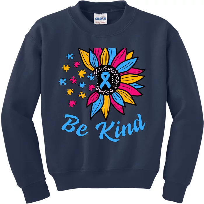 Be Kind Autism Awareness Sunflower Autism Mom Wo Kids Sweatshirt