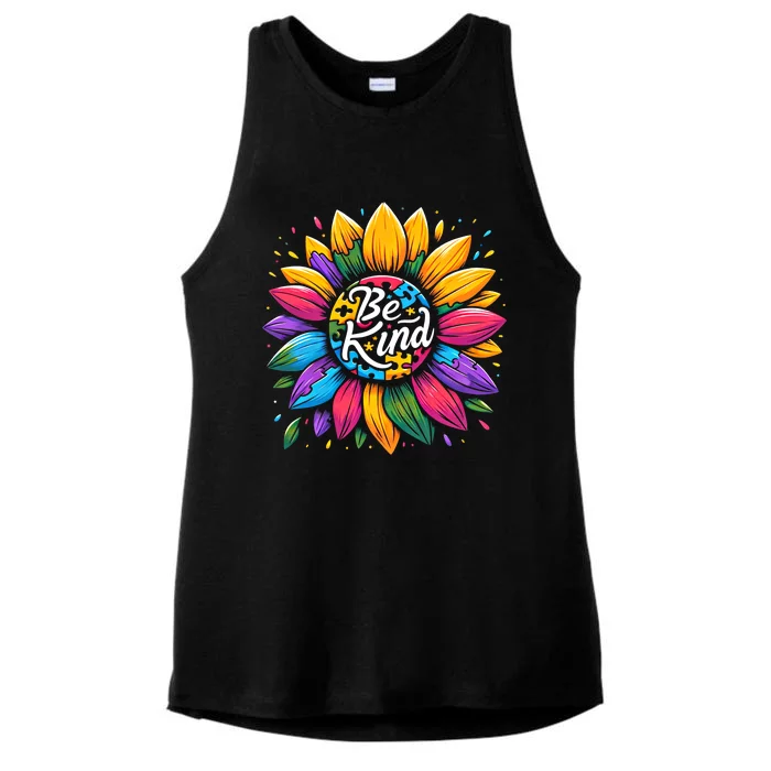 Be Kind Autism Awareness Gift Sunflower Cool Gift Ladies Tri-Blend Wicking Tank