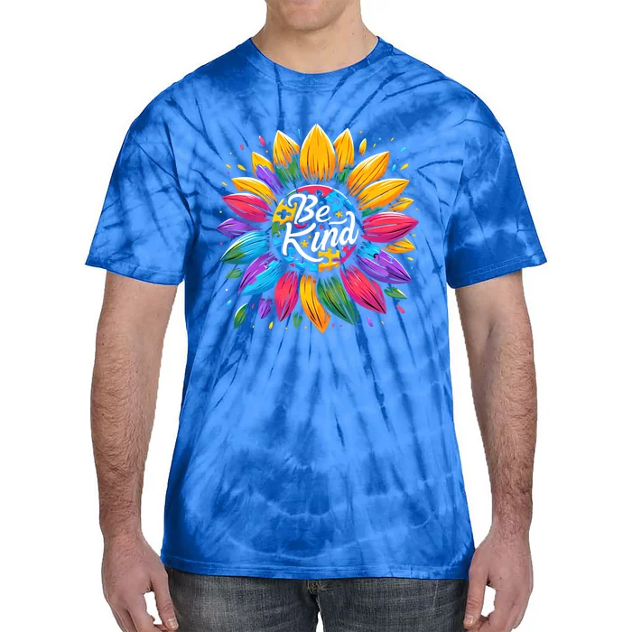 Be Kind Autism Awareness Gift Sunflower Cool Gift Tie-Dye T-Shirt