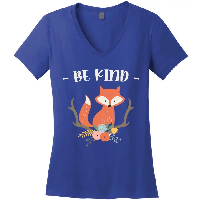 Be Kind Animal Fox Drawing Art World Kindness Day Gift Women's V-Neck T-Shirt