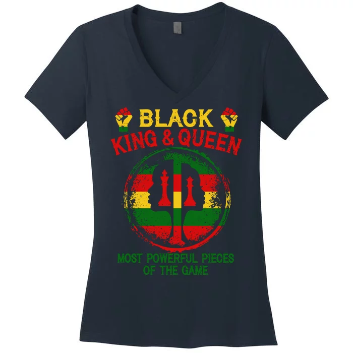 Black King And Queen Most Powerful Pieces Of The Game Women's V-Neck T-Shirt