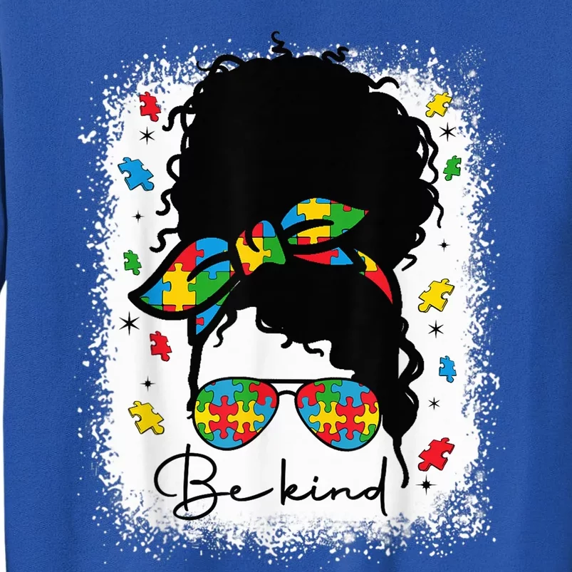 Be Kind Autism Awareness Messy Bun Afro Autistic Girl Woman Sweatshirt