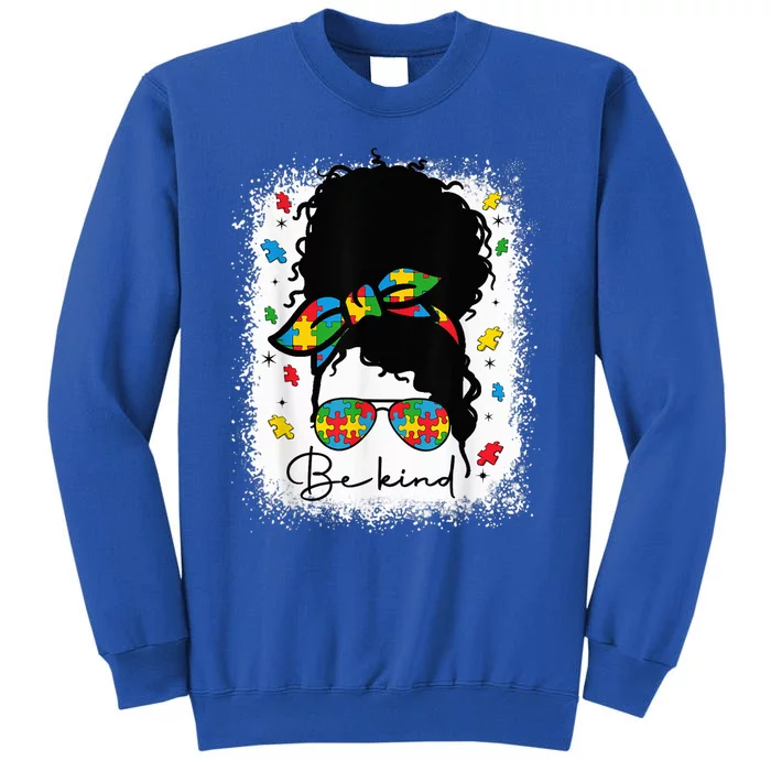 Be Kind Autism Awareness Messy Bun Afro Autistic Girl Woman Sweatshirt