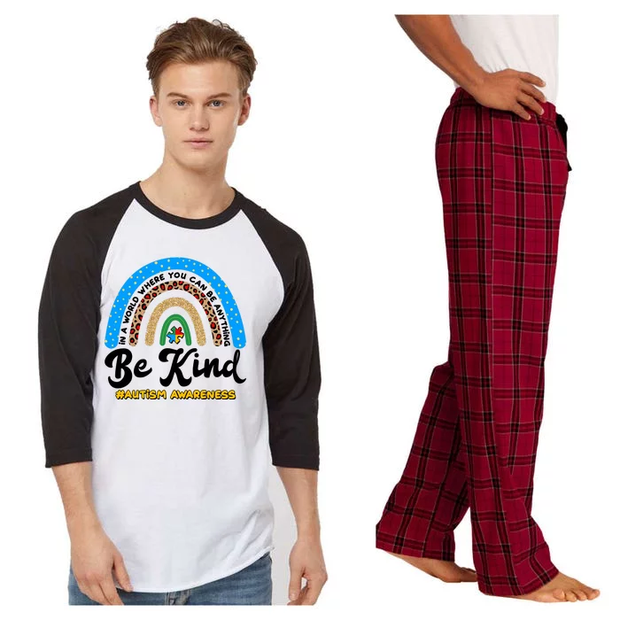 Be Kind Autism Awareness Pattern Rainbow Raglan Sleeve Pajama Set