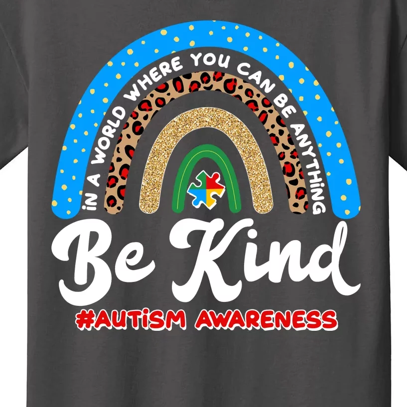 Be Kind Autism Awareness Pattern Rainbow Kids T-Shirt