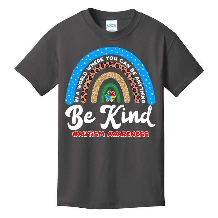 Be Kind Autism Awareness Pattern Rainbow Kids T-Shirt