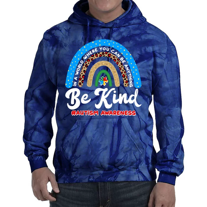 Be Kind Autism Awareness Pattern Rainbow Tie Dye Hoodie