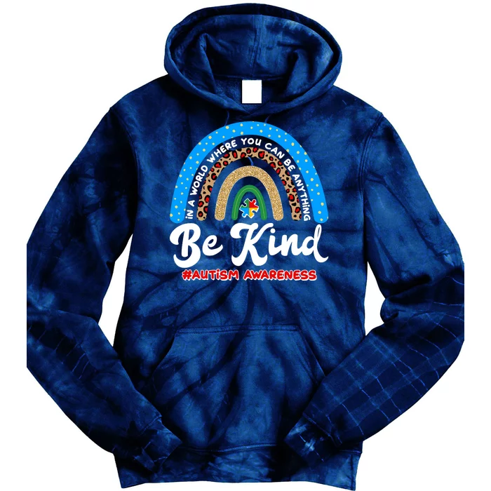 Be Kind Autism Awareness Pattern Rainbow Tie Dye Hoodie