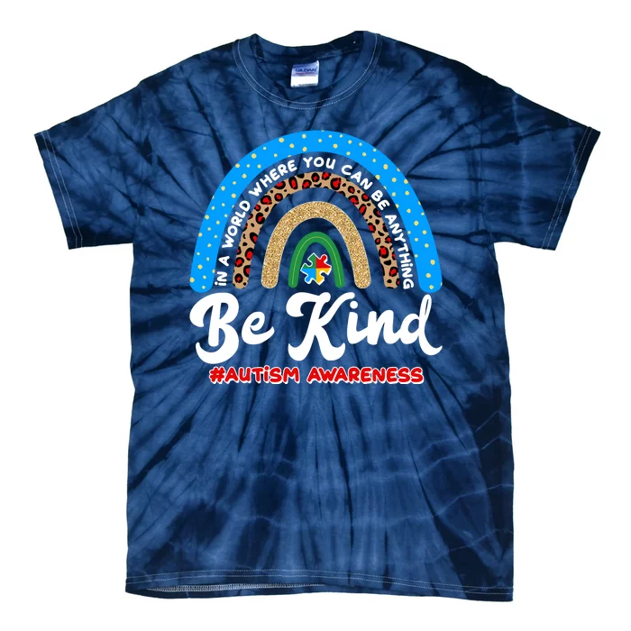 Be Kind Autism Awareness Pattern Rainbow Tie-Dye T-Shirt