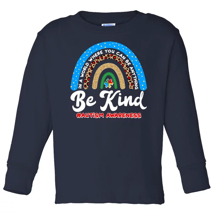 Be Kind Autism Awareness Pattern Rainbow Toddler Long Sleeve Shirt