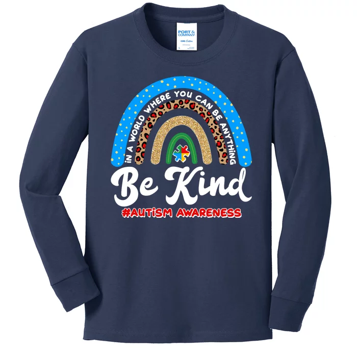 Be Kind Autism Awareness Pattern Rainbow Kids Long Sleeve Shirt