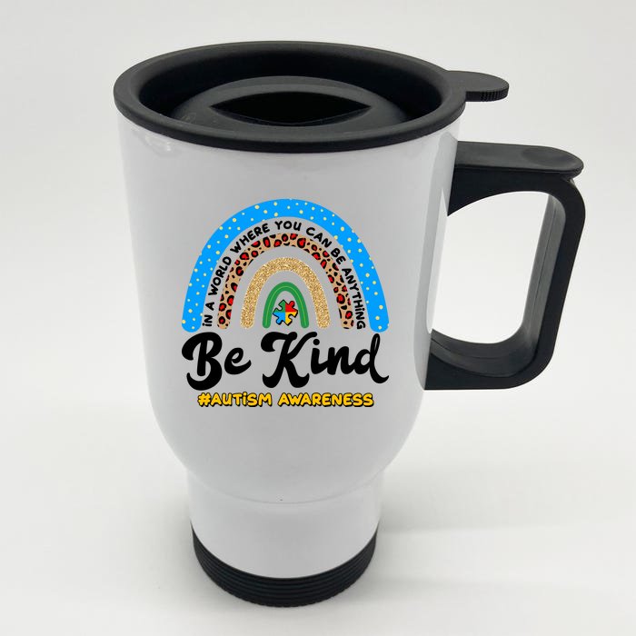 Be Kind Autism Awareness Pattern Rainbow Front & Back Stainless Steel Travel Mug