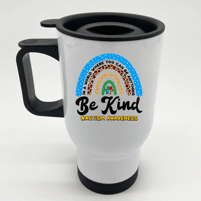 Be Kind Autism Awareness Pattern Rainbow Front & Back Stainless Steel Travel Mug