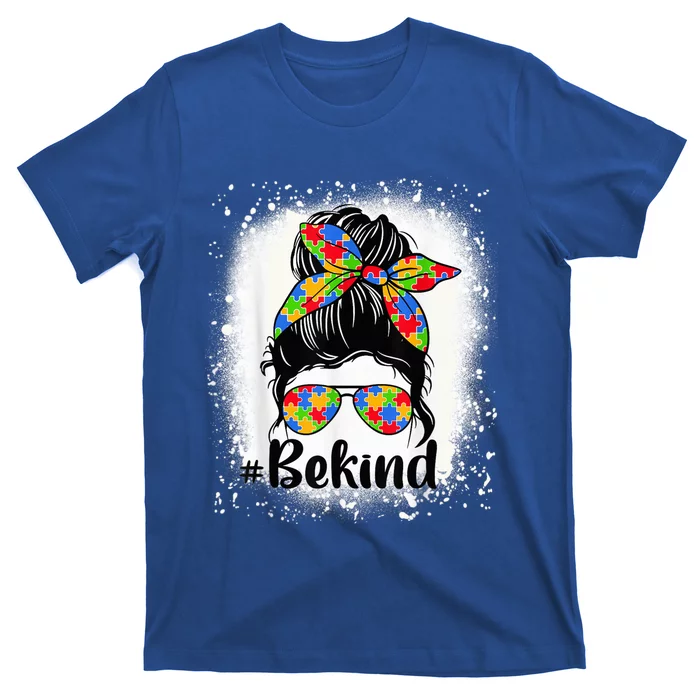 Be Kind Autism Awareness Messy Bun Mom Girl Tees T-Shirt