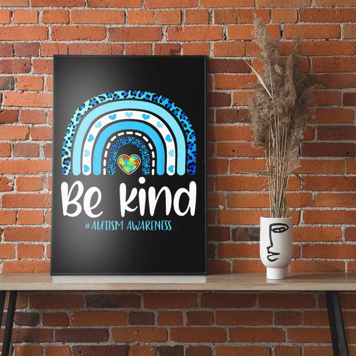 Be Kind Autism Awareness  Leopard Rainbow Poster