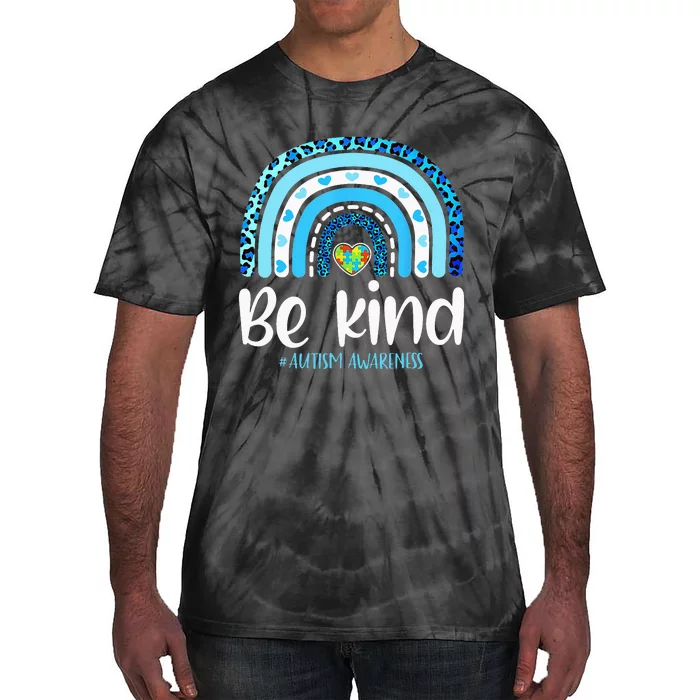 Be Kind Autism Awareness  Leopard Rainbow Tie-Dye T-Shirt