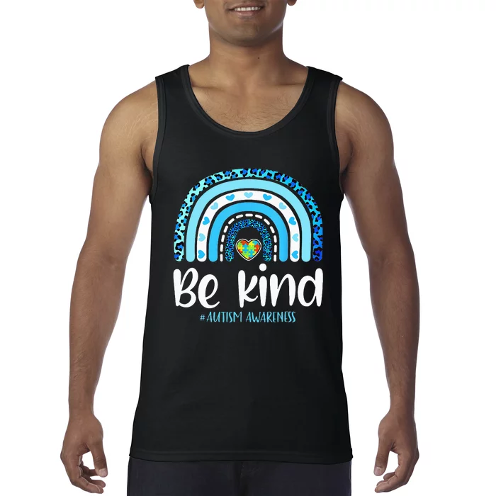 Be Kind Autism Awareness  Leopard Rainbow Tank Top