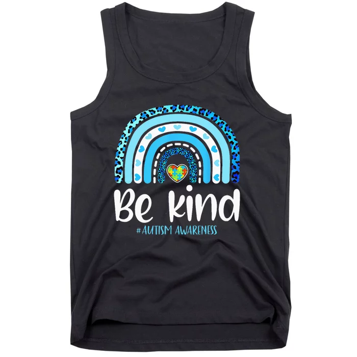 Be Kind Autism Awareness  Leopard Rainbow Tank Top