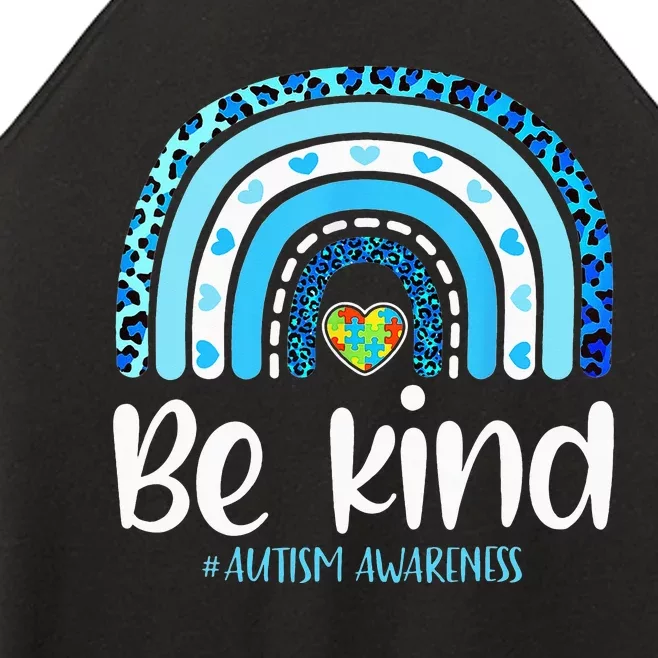 Be Kind Autism Awareness  Leopard Rainbow Women’s Perfect Tri Rocker Tank