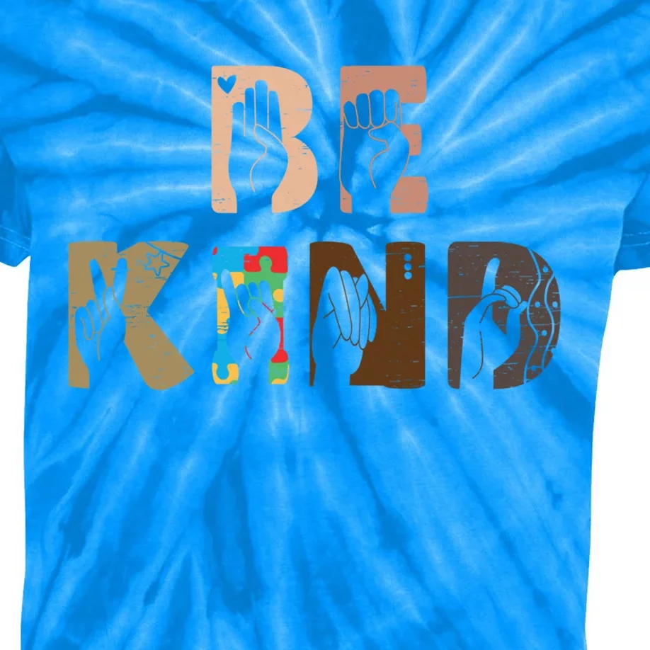 Be Kind Asl Hand Sign Interpreter Sign Language Autism Gift Kids Tie-Dye T-Shirt