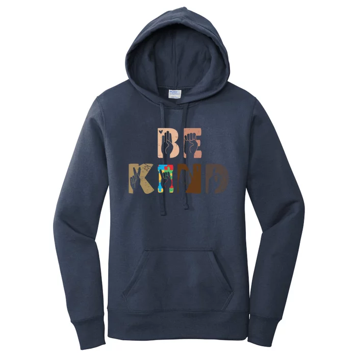 Be Kind Asl Hand Sign Interpreter Sign Language Autism Gift Women's Pullover Hoodie