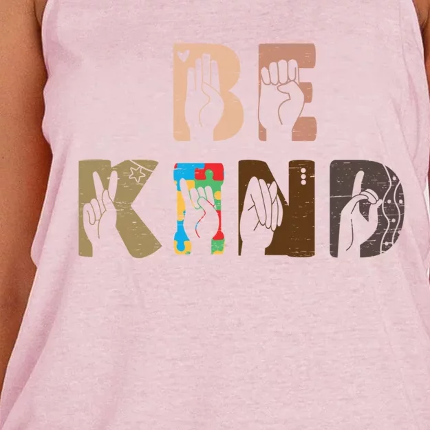 Be Kind Asl Hand Sign Interpreter Sign Language Autism Gift Women's Knotted Racerback Tank