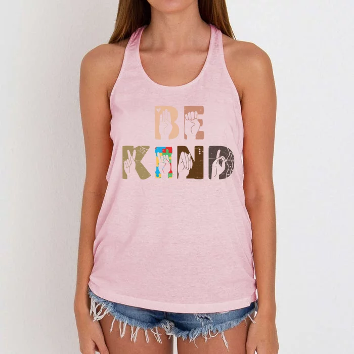 Be Kind Asl Hand Sign Interpreter Sign Language Autism Gift Women's Knotted Racerback Tank