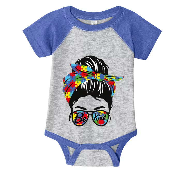 Be Kind Autism Awareness Messy Bun Gift Infant Baby Jersey Bodysuit