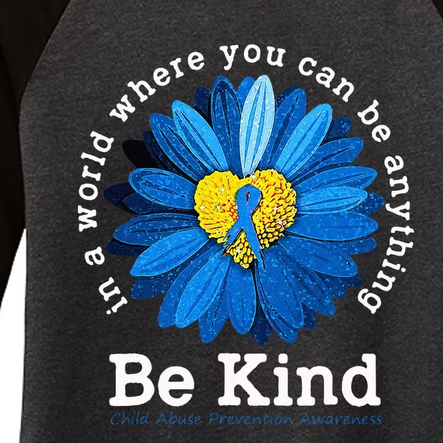 Be Kind Blue Sunflower Child Abuse Prevention Awareness Women's Tri-Blend 3/4-Sleeve Raglan Shirt